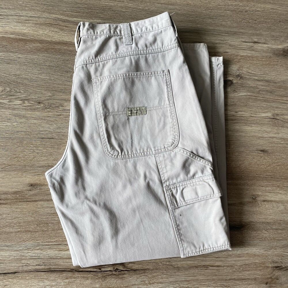 Vtg Wrangler Men's Carpenter Pants Relaxed Fit Tan Canvas Workwear Size 36x30